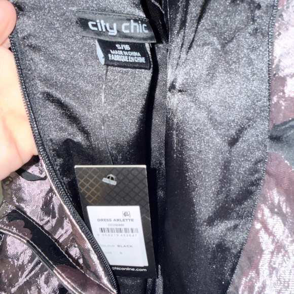 City Chic Arlette Dress Black Pink Floral Lace Midi Dress - Picture 7 of 7